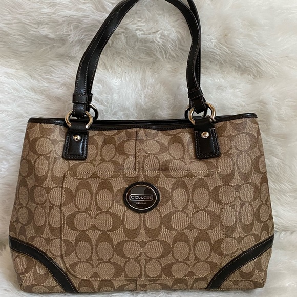 NWT COACH Heritage Signature Shopper F18923 Khaki Mahogany Tote Bag
